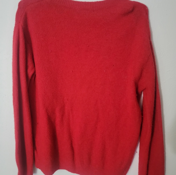 Medium H&M Red Acrylic Blend "Oh Deer" Winter Sweater - Picture 2 of 4
